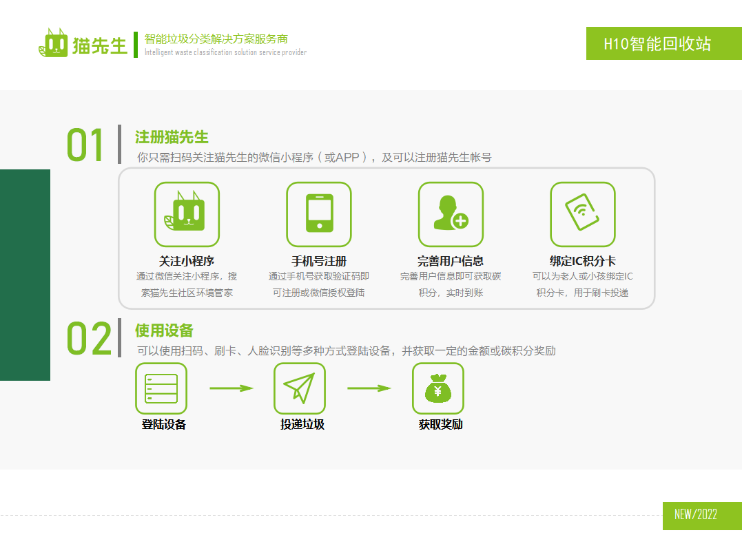貓先生智能再生資源回收站，廢舊物資回收站，智能再生資源回收箱使用流程，社區(qū)垃圾分類站生產(chǎn)廠家