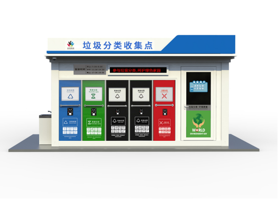 垃圾房效果圖，智能垃圾房，垃圾分類收集點，回收站生產(chǎn)廠家，垃圾分類定時定點收集點